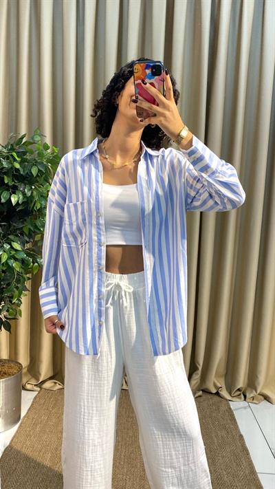 Çizgili Keten Gömlek