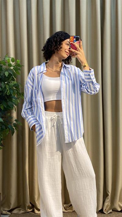 Çizgili Keten Gömlek