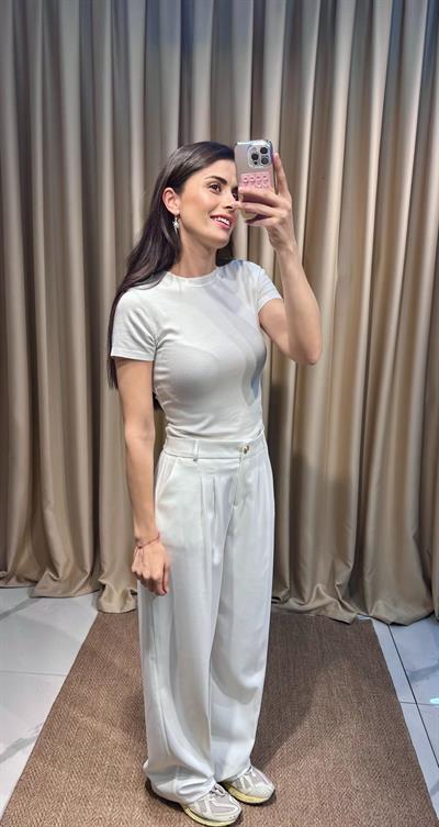 Gold Düğmeli Beyaz  Palazzo Pantolon