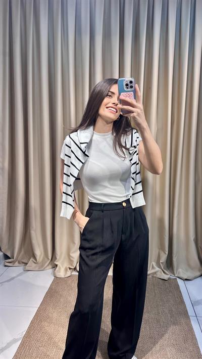 Gold Düğmeli Siyah Palazzo Pantolon