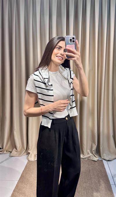 Gold Düğmeli Siyah Palazzo Pantolon