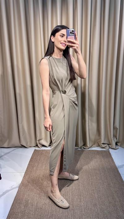 Gold Tokalı Vizon Elbise 