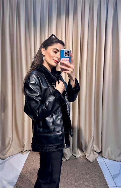 İçi Kürklü Siyah Deri Ceket 