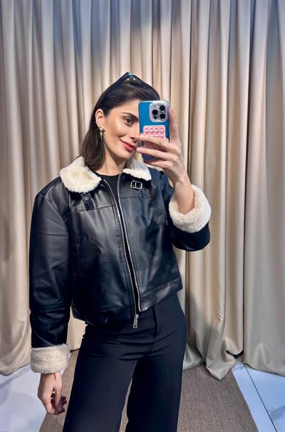 İçi Peluş Kısa Deri Ceket 