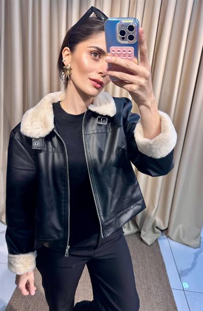 İçi Peluş Kısa Deri Ceket 