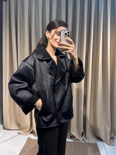 İçi Teddy Siyah Nubuk Ceket