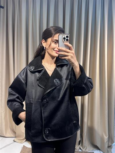 İçi Teddy Siyah Nubuk Ceket