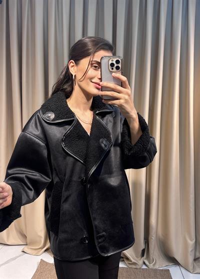 İçi Teddy Siyah Nubuk Ceket