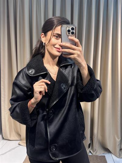 İçi Teddy Siyah Nubuk Ceket