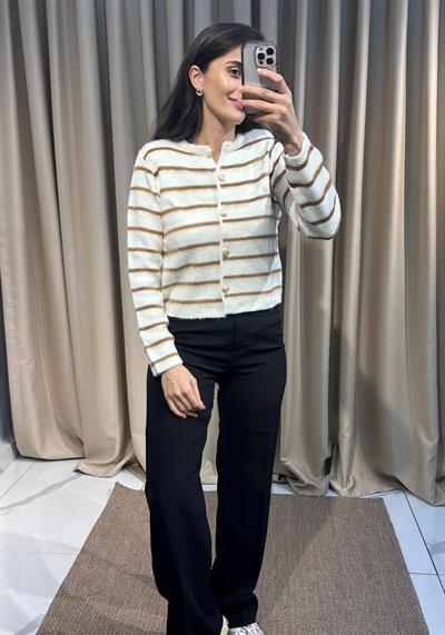 Kahve Çizgili Crop Hırka