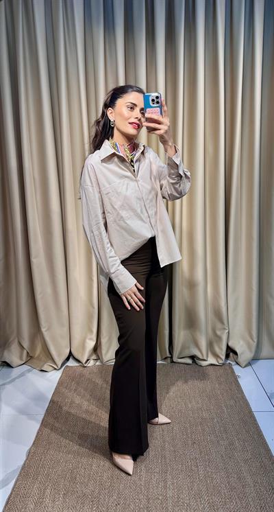 Kahve İspanyol Paça Pantolon 