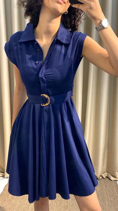 Kemerli Lacivert Elbise 