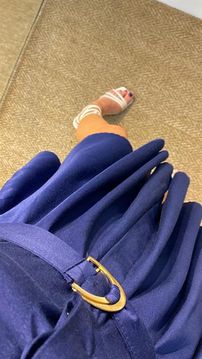 Kemerli Lacivert Elbise 