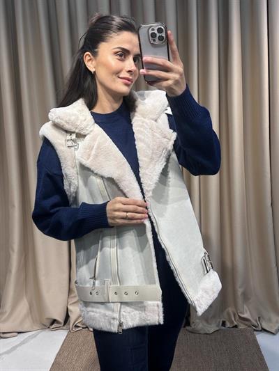 İçi Peluş Bej Yelek 