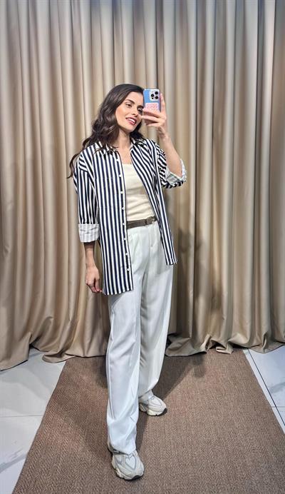 Lacivert Çizgili Gömlek