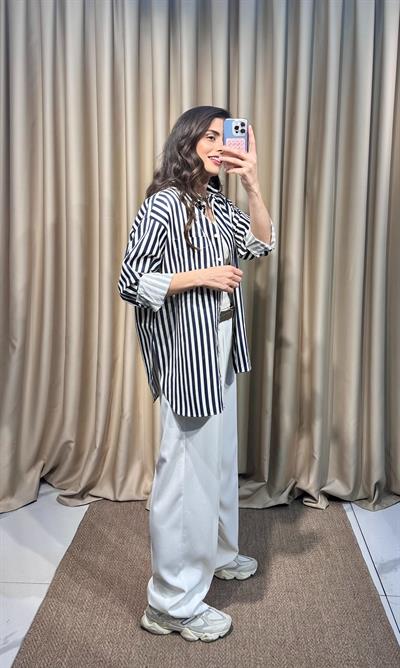 Lacivert Çizgili Gömlek