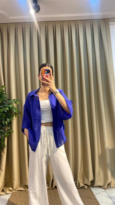 Lacivert İpeksi Gömlek