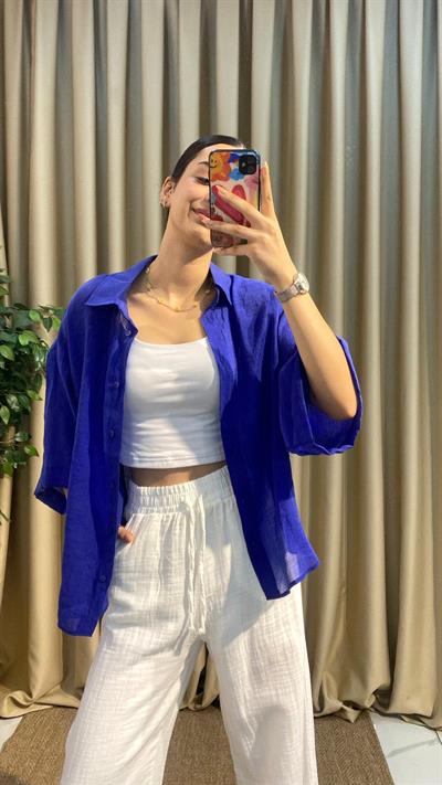 Lacivert İpeksi Gömlek