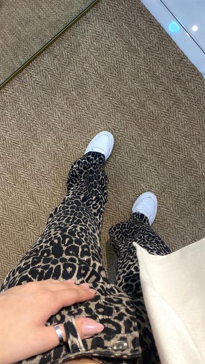 Leopar Desenli Kot Pantolon