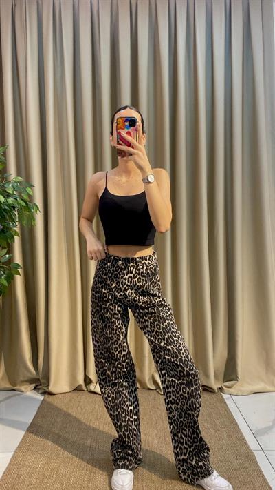 Leopar Desenli Kot Pantolon