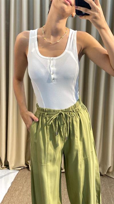 Lyocell Kumaş Yeşil Palazzo Pantolon