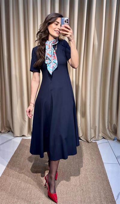 Midi Boy Lacivert Elbise 