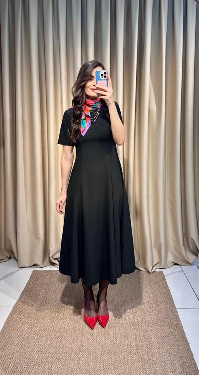 Midi Boy Siyah Elbise 