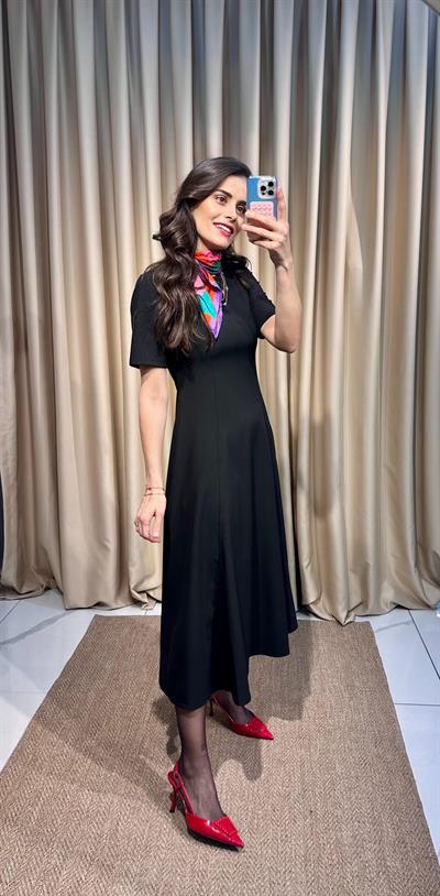 Midi Boy Siyah Elbise 