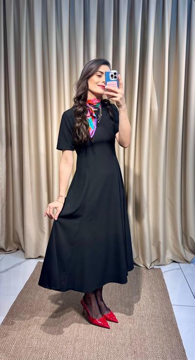 Midi Boy Siyah Elbise 