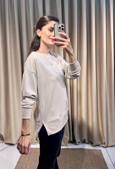 Modal Kumaş Bej Sweatshirt