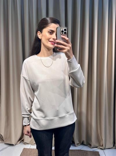 Modal Kumaş Bej Sweatshirt