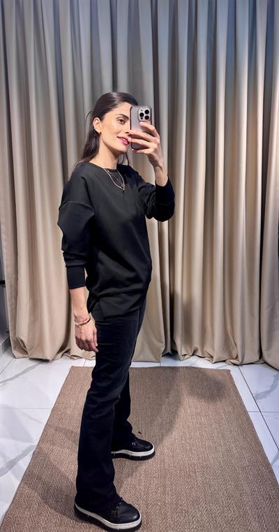 Modal Kumaş Siyah Sweatshirt