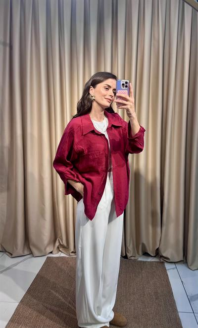 Oversize Bordo Tensel Gömlek 