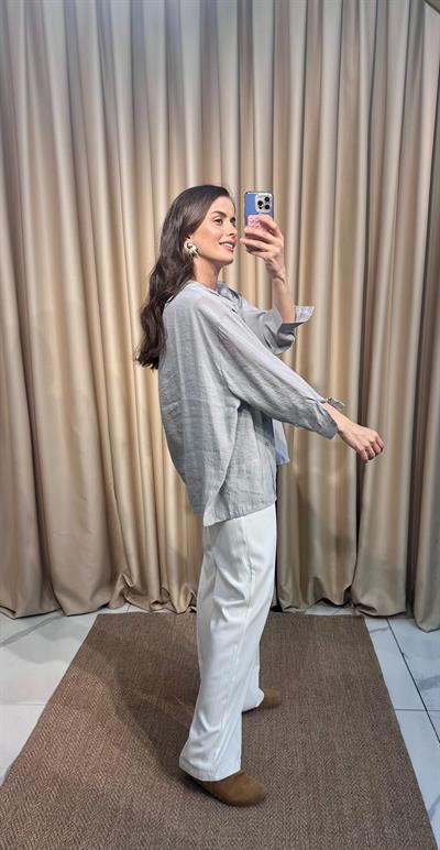 Oversize Gri Tensel Gömlek 