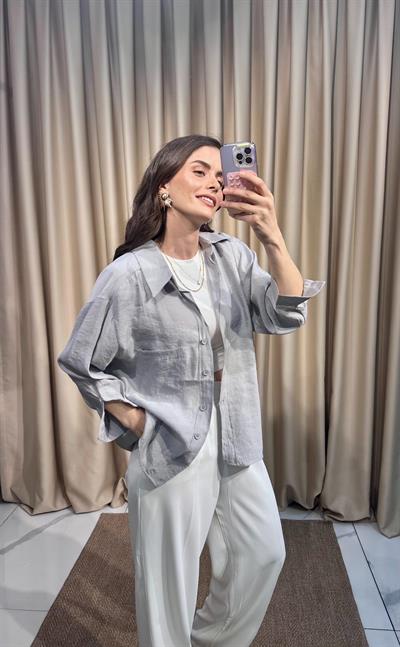 Oversize Gri Tensel Gömlek 