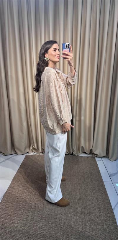 Oversize Krem Tensel Gömlek 