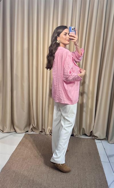 Oversize Pembe Tensel Gömlek 