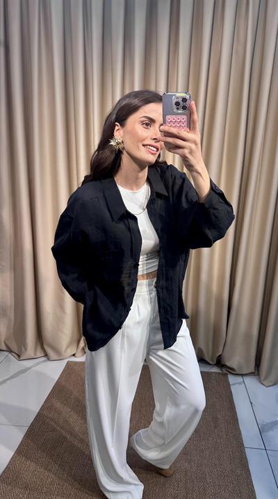 Oversize Siyah Tensel Gömlek 