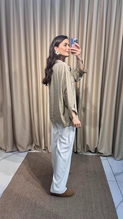 Oversize Yeşil Tensel Gömlek 