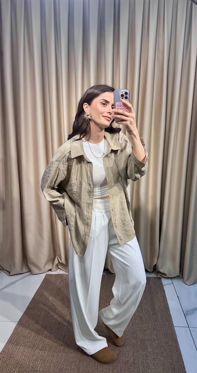 Oversize Yeşil Tensel Gömlek 