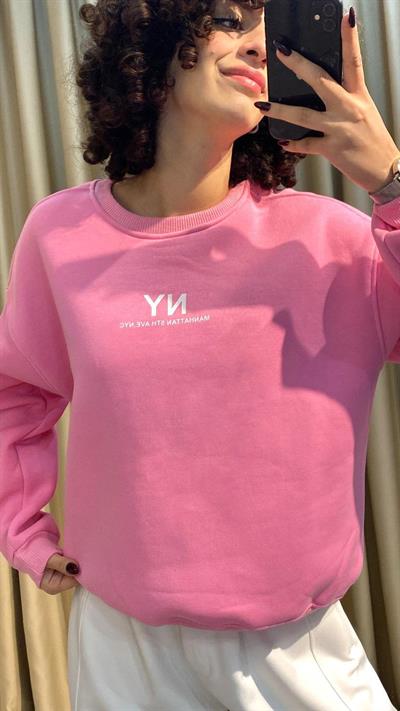 Pamuklu New York Pembe Sweatshirt