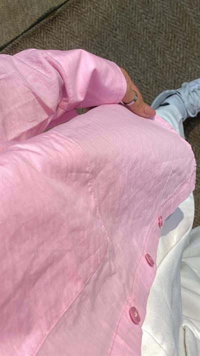 Pembe Oversize Cepli Gömlek