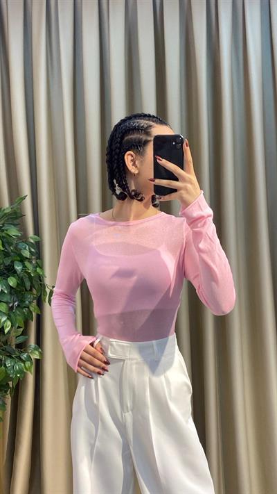 Pembe Transparan Bluz