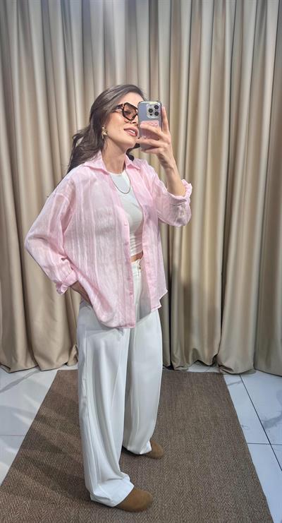 Pembe Transparan Gömlek 