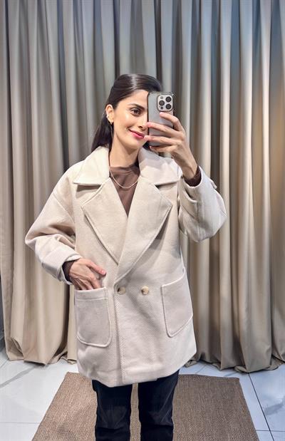 Premium Kısa Krem Kaşe Kaban