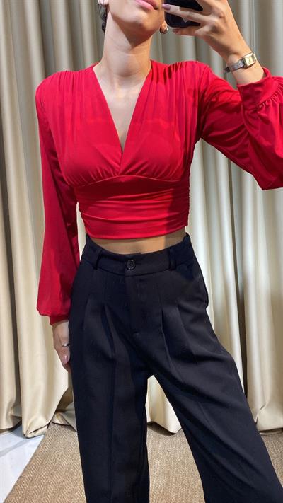 Sandy Kumaş Kırmızı Bluz