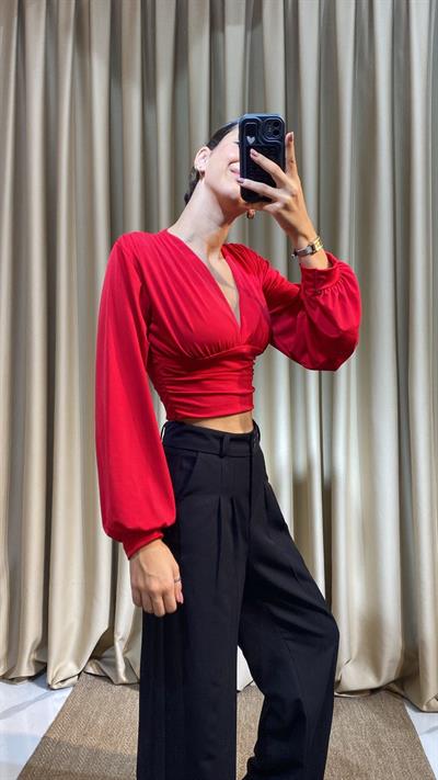 Sandy Kumaş Kırmızı Bluz