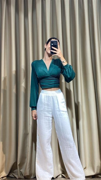 Sandy Kumaş Yeşil Bluz