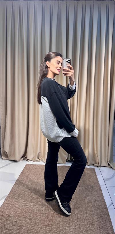 Siyah Tasarım Sweat Gömlek