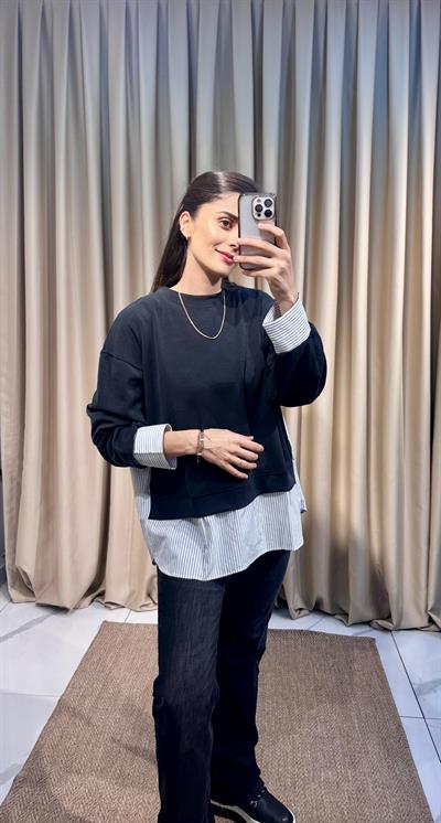 Siyah Tasarım Sweat Gömlek